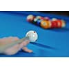 young pro billiard player finding best solution and right angle at billard or snooker pool sport  game 