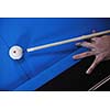 young pro billiard player finding best solution and right angle at billard or snooker pool sport  game 