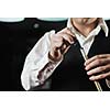 young pro billiard player finding best solution and right angle at billard or snooker pool sport  game 