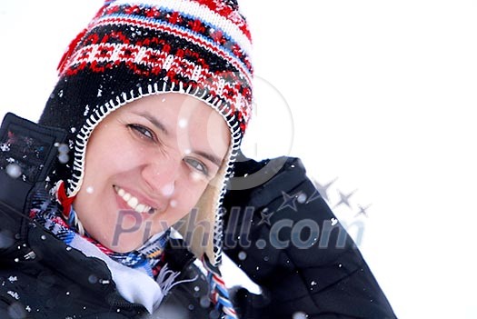 girl portrait with snowing weather girl portrait with snowing weather