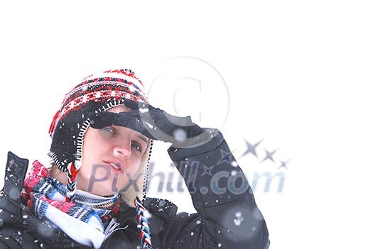 girl portrait with snowing weather girl portrait with snowing weather
