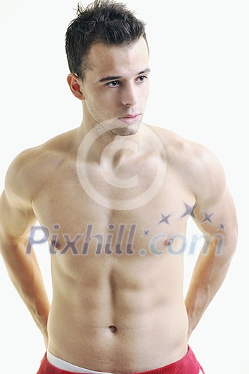 handsome young man with muscles and fit body isolated on white handsome young man with muscles and fit body isolated on white