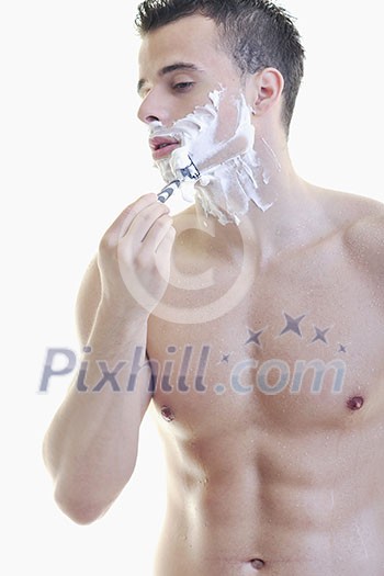 young handsome man have shaving isolated on white young handsome man have shaving isolated on white