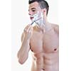young handsome man have shaving isolated on white