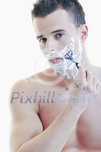 young handsome man have shaving isolated on white young handsome man have shaving isolated on white