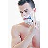 young handsome man have shaving isolated on white