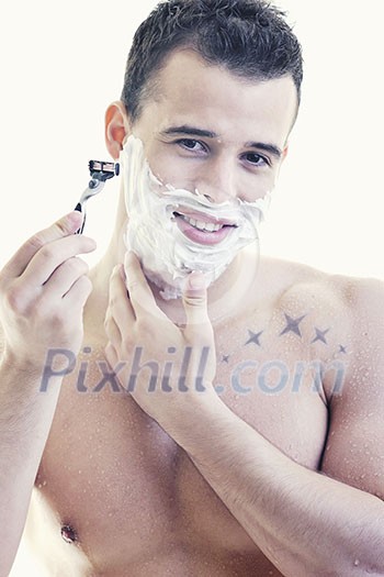 young handsome man have shaving isolated on white young handsome man have shaving isolated on white