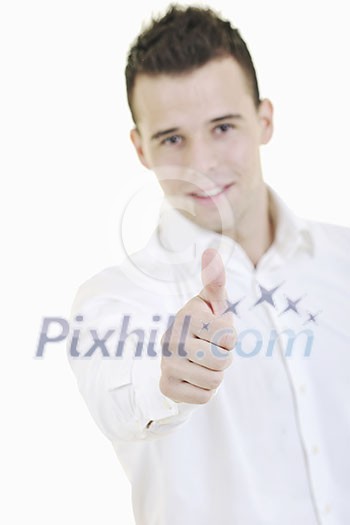young business man showing ok sign with hand young business man showing ok sign with hand