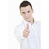 young business man showing ok sign with hand 