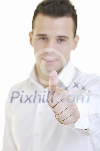 young business man showing ok sign with hand young business man showing ok sign with hand