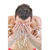 young man washing face with clean water and representing hygiene and mans beauty concept
