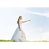 happy young beautiful bride after wedding ceremony event have fun 