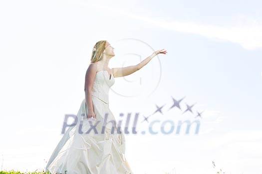 happy young beautiful bride after wedding ceremony event have fun happy young beautiful bride after wedding ceremony event have fun