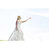happy young beautiful bride after wedding ceremony event have fun 