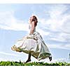 happy young beautiful bride after wedding ceremony event have fun