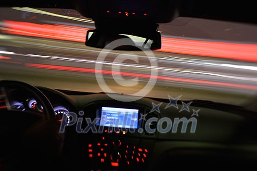 View from inside of high-speed car in the t street, Motion Blur View from inside of high-speed car in the t street, Motion Blur