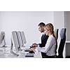 business people group with  headphones giving support in  help desk office to customers, manager giving training and education instructions
