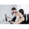 business people group with  headphones giving support in  help desk office to customers, manager giving training and education instructions