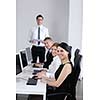 business people group with  headphones giving support in  help desk office to customers, manager giving training and education instructions
