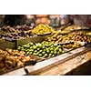 Olives on sale/display in a food market/grocery store