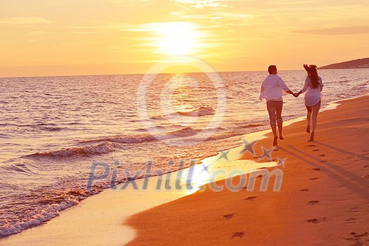 happy young romantic couple in love have fun on beautiful beach at beautiful summer day happy young romantic couple in love have fun on beautiful beach at beautiful summer day