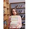 happy collage  school girl student portrait in  classrom and library