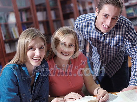 happy young teens group in school on chemisty lessons and library education happy young teens group in school on chemisty lessons and library education