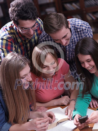 happy young teens group in school on chemisty lessons and library education happy young teens group in school on chemisty lessons and library education