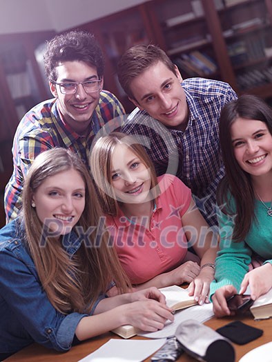 happy young teens group in school on chemisty lessons and library education happy young teens group in school on chemisty lessons and library education