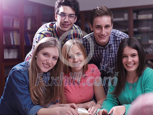 happy young teens group in school on chemisty lessons and library education happy young teens group in school on chemisty lessons and library education
