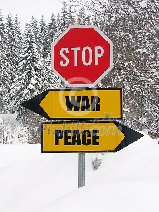 war or peace? roadsign in nature war or peace? roadsign in nature