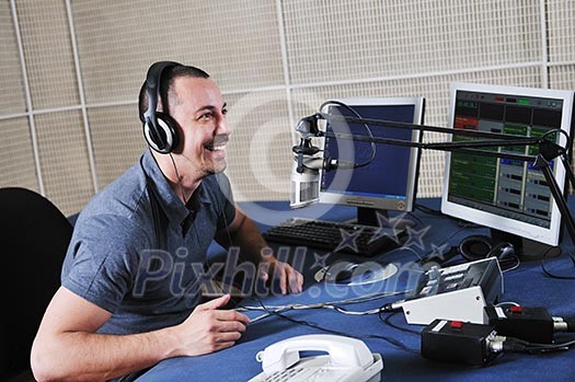 radio dj man indoor at radio studio radio dj man indoor at radio studio