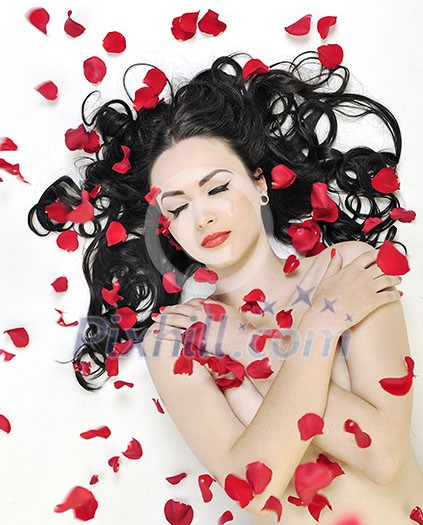 beautiful young nude woman with roses isolated on white representing beauty concept beautiful young nude woman with roses isolated on white representing beauty concept