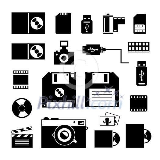 vector computer and storage icons set vector computer and storage icons set