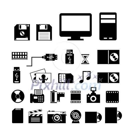 vector computer and storage icons set vector computer and storage icons set