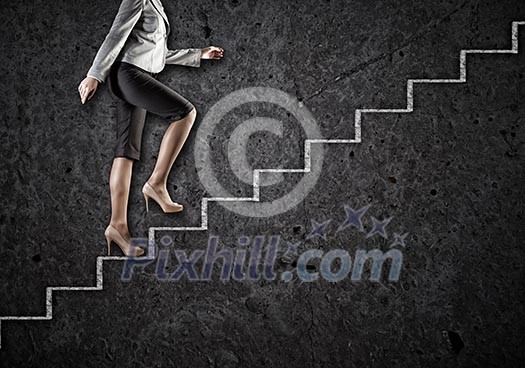 Image of businesswoman climbing career ladder. Success and achievement Image of businesswoman climbing career ladder. Success and achievement