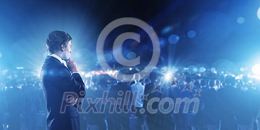 Businessman in suit against digital background with icons Businessman in suit against digital background with icons