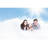 Young happy family of father mother and daughter
