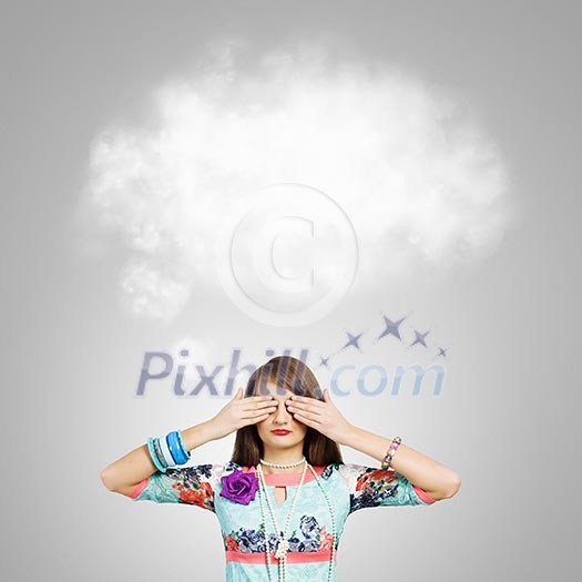 Young pretty woman hiding eyes with hands Young pretty woman hiding eyes with hands