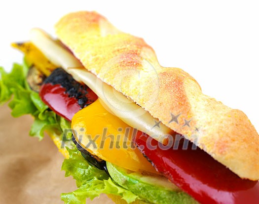 fresh sandwich close up with vegetables and meat fish isolated on white background fresh sandwich close up with vegetables and meat fish isolated on white background