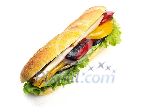 fresh sandwich close up with vegetables and meat fish isolated on white background fresh sandwich close up with vegetables and meat fish isolated on white background