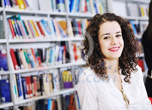 happy student woman group portrait at library happy student woman group portrait at library