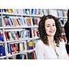 happy student woman group portrait at library 