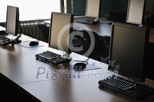 brand new computer with tft monitor in modern classroom at school brand new computer with tft monitor in modern classroom at school