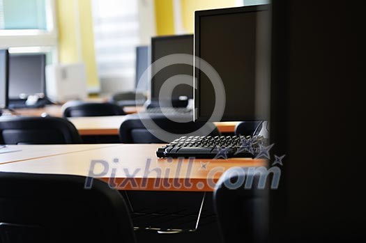 brand new computer with tft monitor in modern classroom at school brand new computer with tft monitor in modern classroom at school
