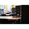 brand new computer with tft monitor in modern classroom at school