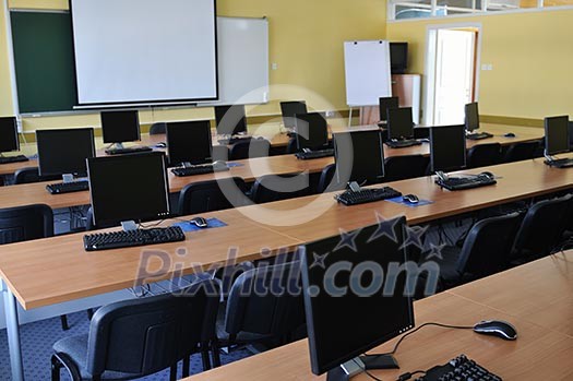 brand new computer with tft monitor in modern classroom at school brand new computer with tft monitor in modern classroom at school