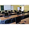 brand new computer with tft monitor in modern classroom at school
