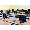 brand new computer with tft monitor in modern classroom at school