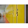 High School hallway showing yellow student lockers